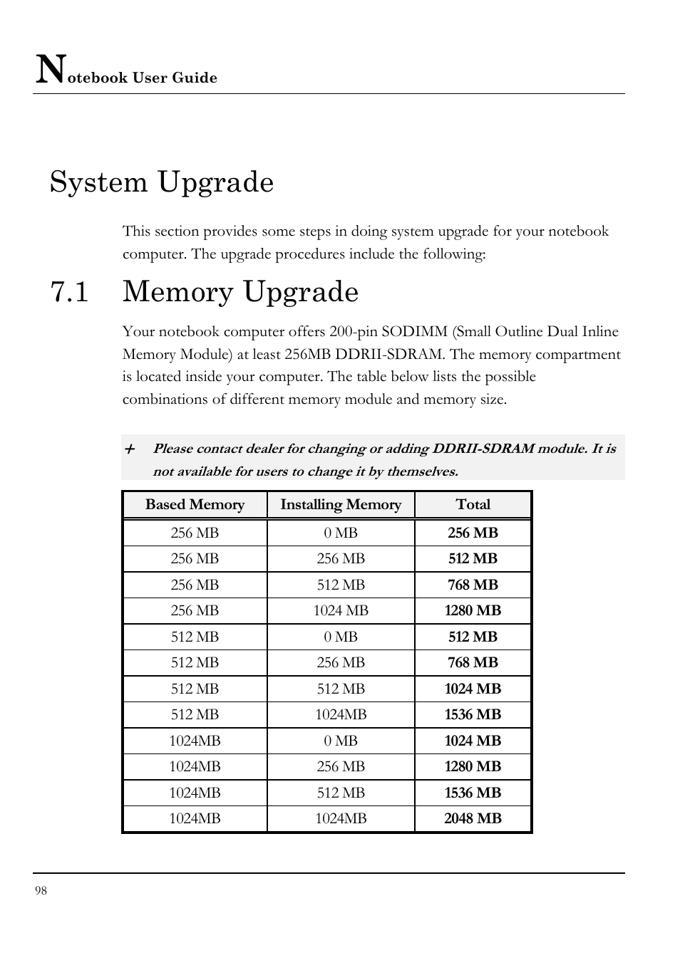 System upgrade, 1 memory upgrade | Everex VA4103 User Manual | Page 98 / 140