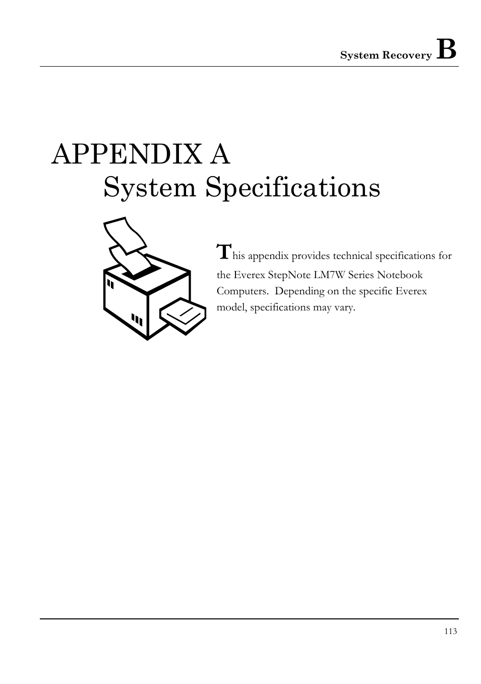 Appendix a system specifications | Everex LW7WE User Manual | Page 113 / 122