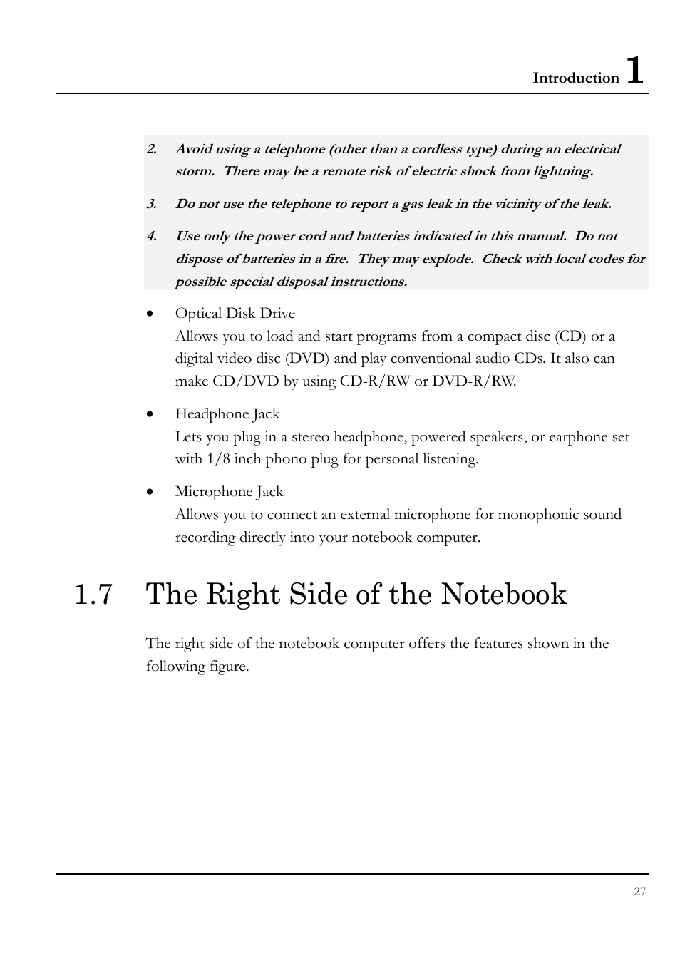 7 the right side of the notebook | Everex LW7WE User Manual | Page 27 / 122