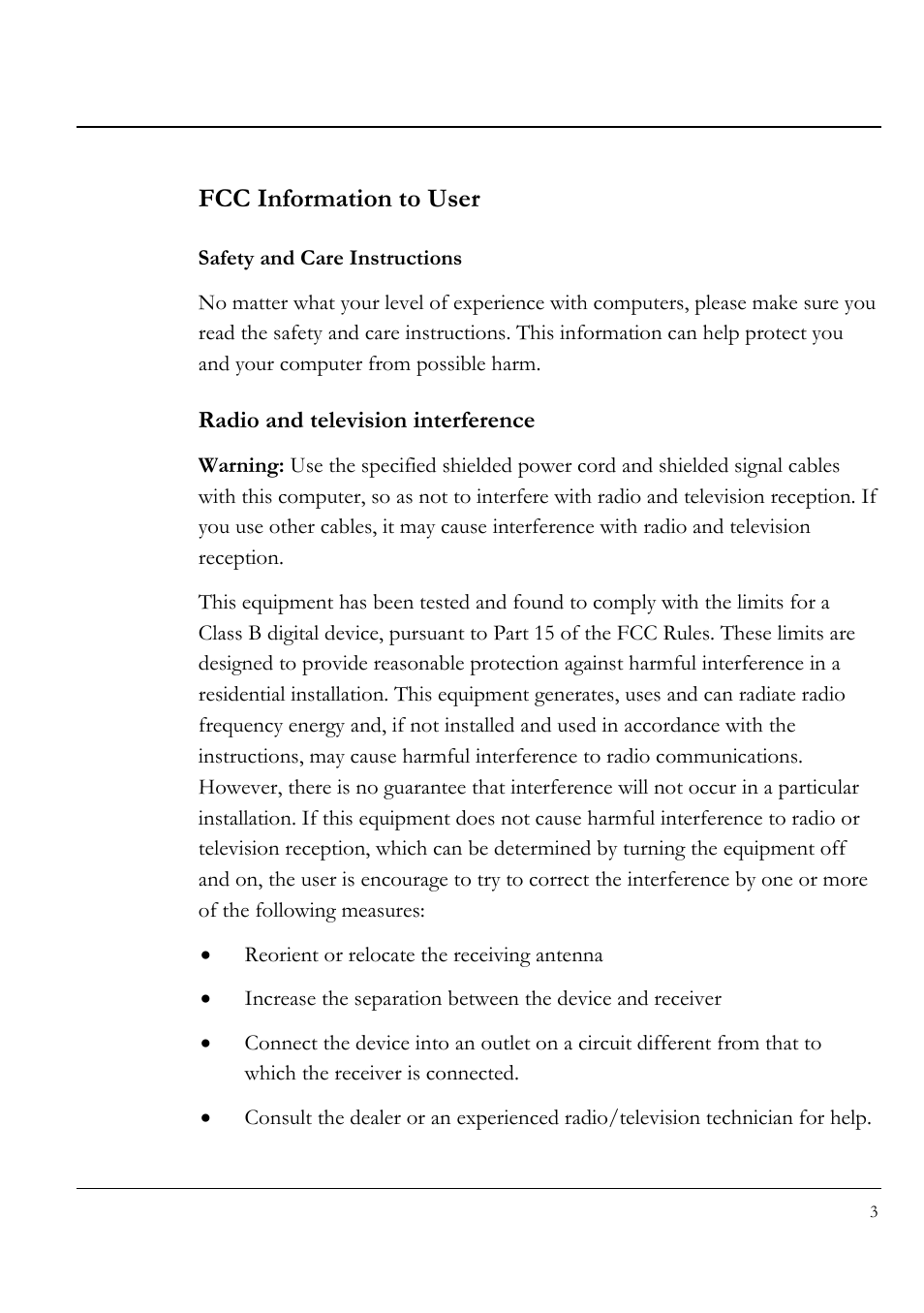 Safety and care instructions, Fcc information to user | Everex LW7WE User Manual | Page 3 / 122