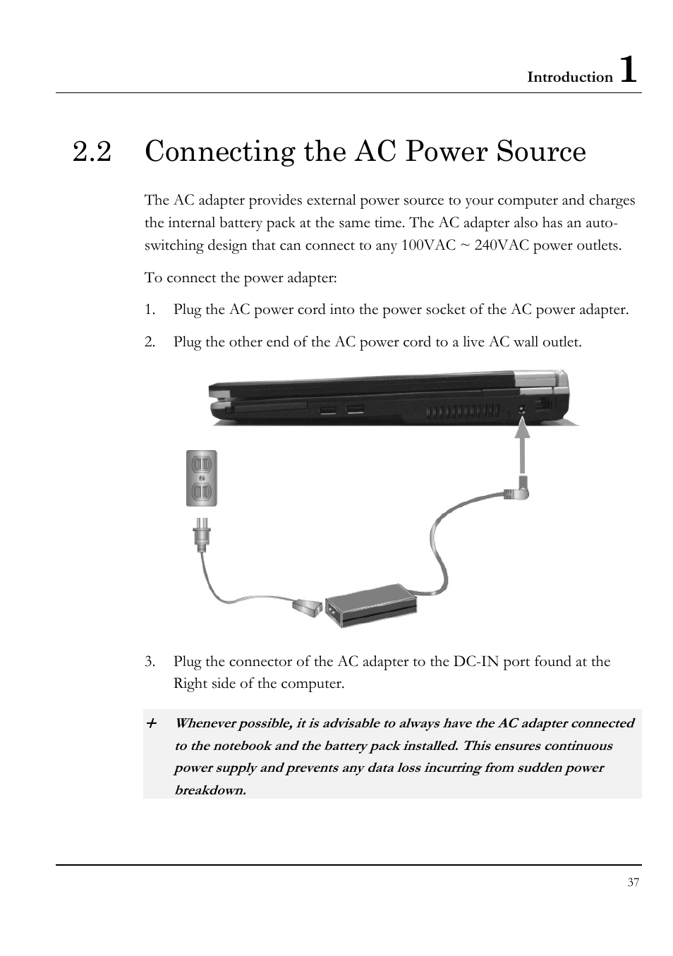 2 connecting the ac power source | Everex LW7WE User Manual | Page 37 / 122