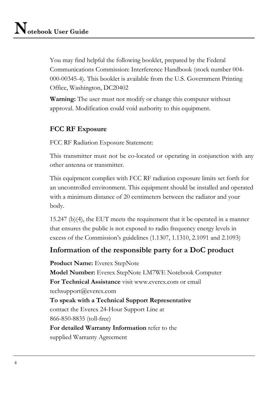 Everex LW7WE User Manual | Page 4 / 122