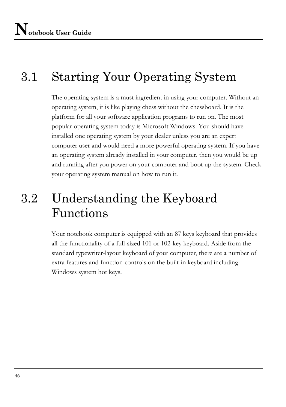 1 starting your operating system, 2 understanding the keyboard functions | Everex LW7WE User Manual | Page 46 / 122