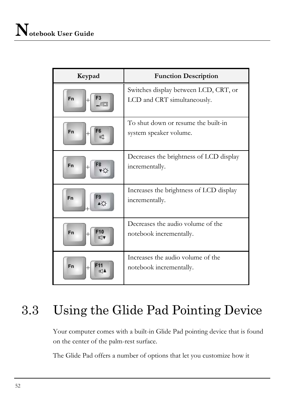 3 using the glide pad pointing device | Everex LW7WE User Manual | Page 52 / 122