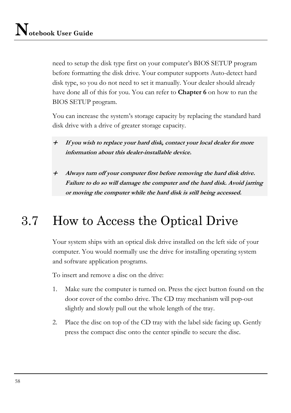 7 how to access the optical drive | Everex LW7WE User Manual | Page 58 / 122