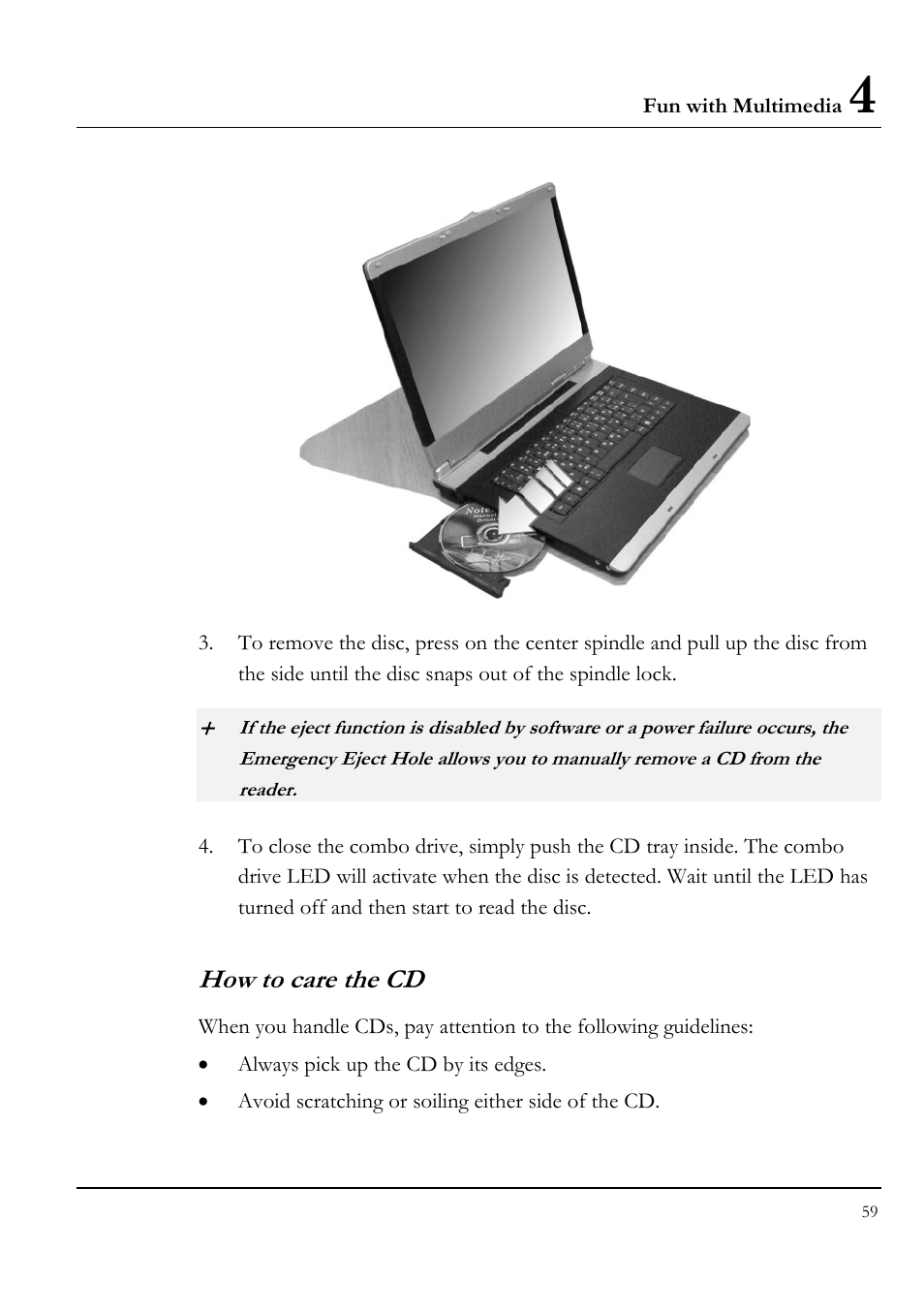 How to care the cd | Everex LW7WE User Manual | Page 59 / 122