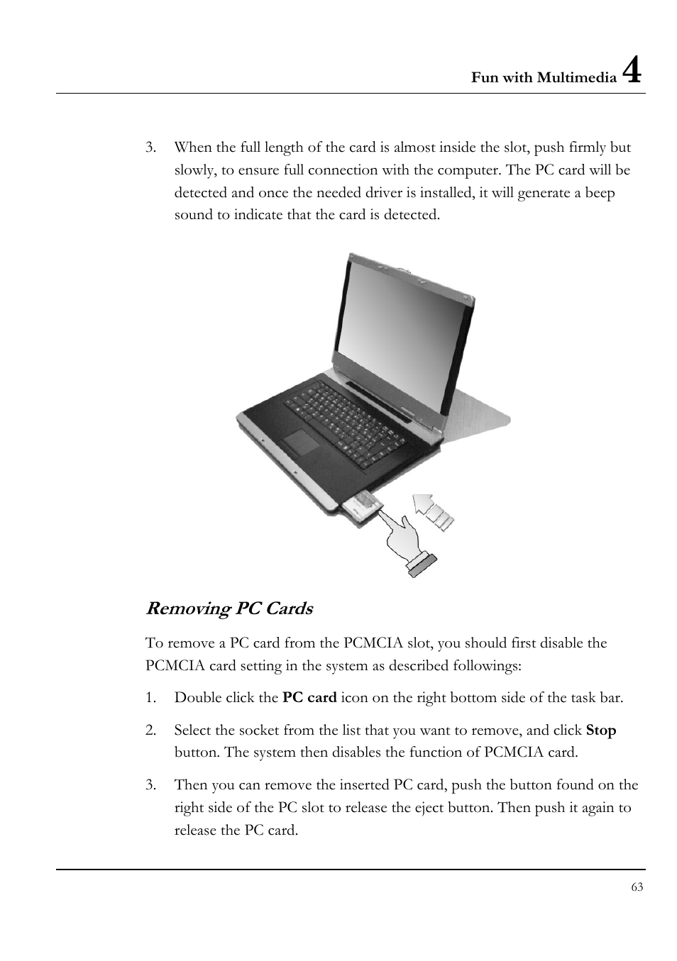 Removing pc cards | Everex LW7WE User Manual | Page 63 / 122