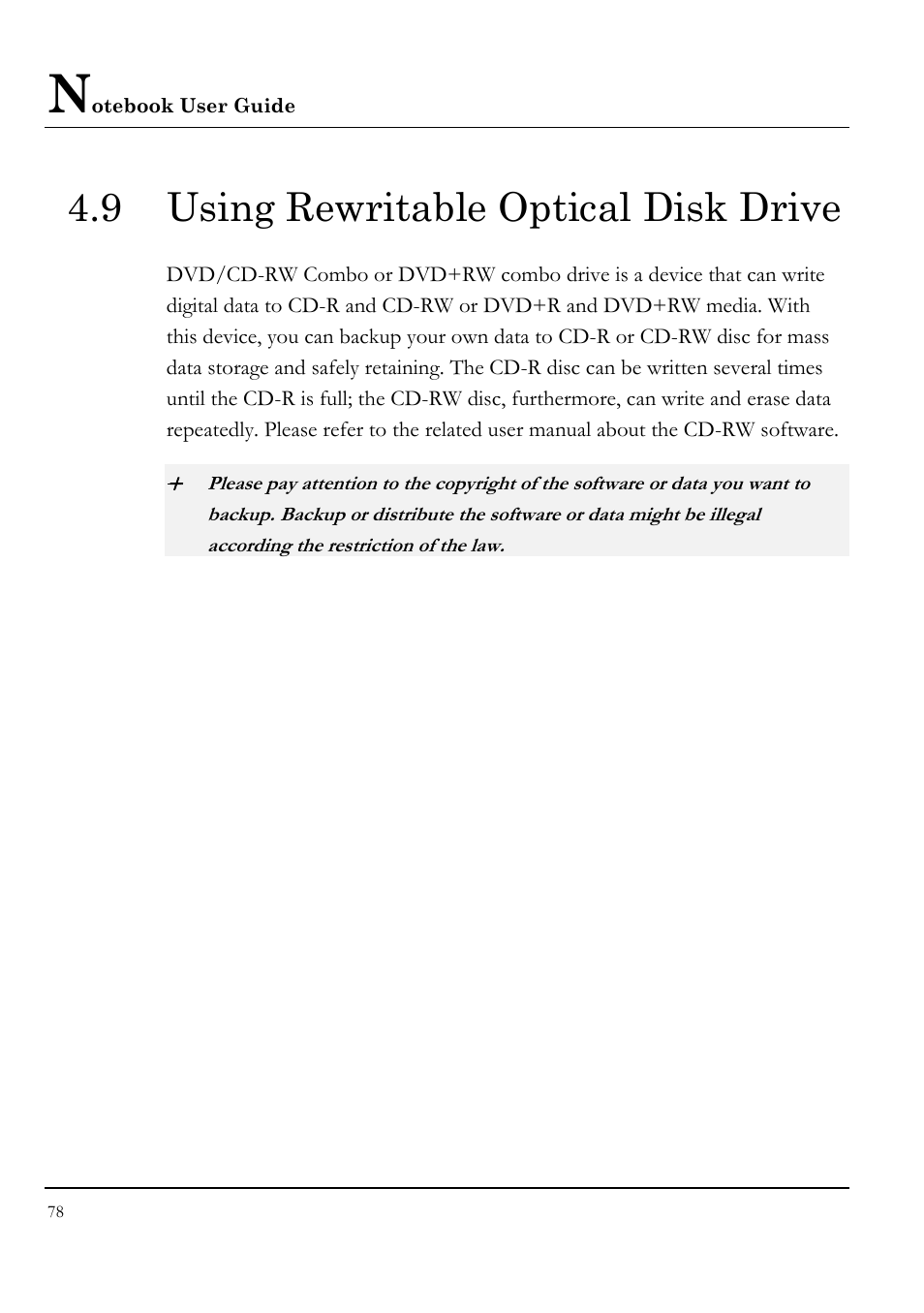 9 using rewritable optical disk drive | Everex LW7WE User Manual | Page 78 / 122