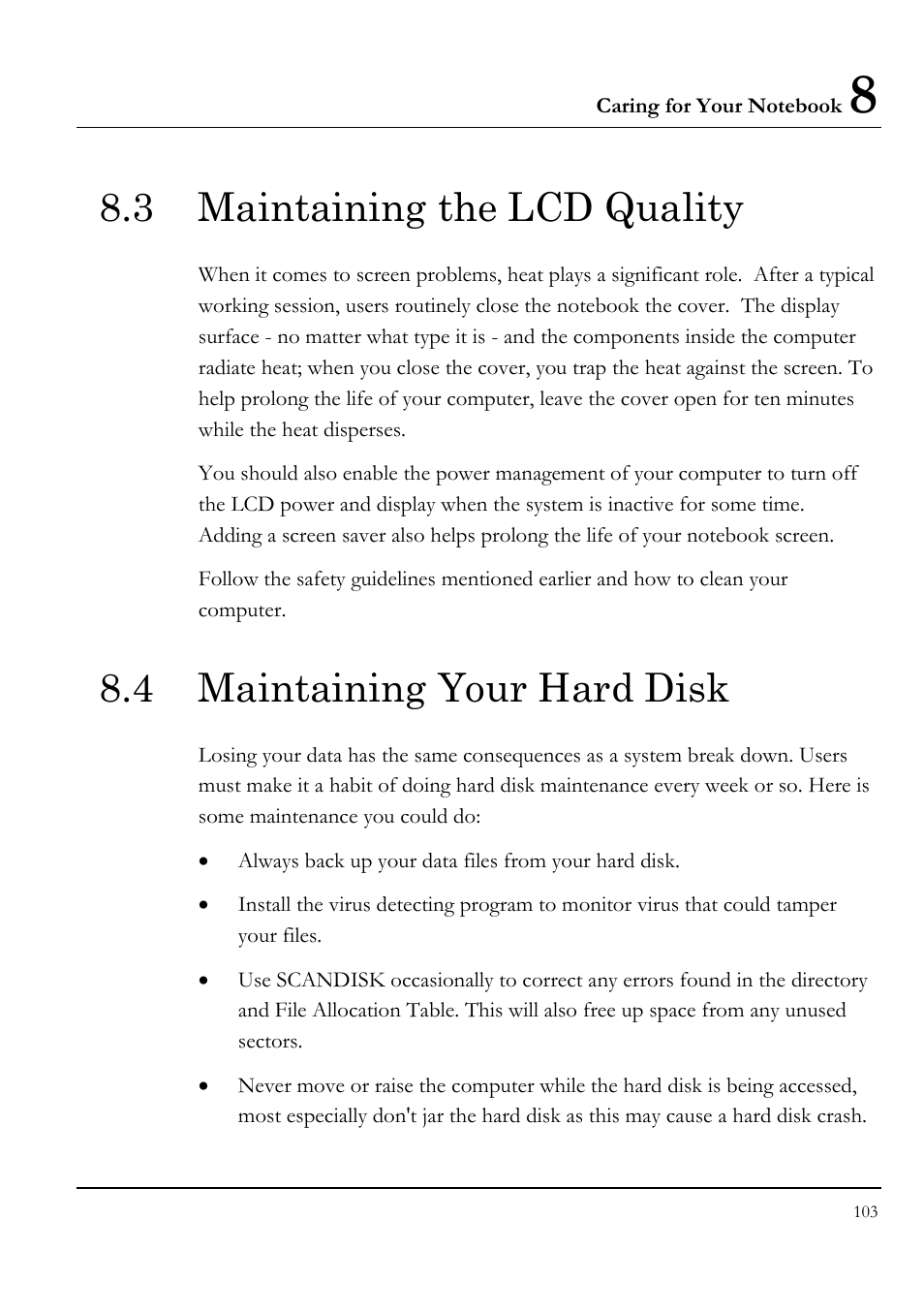 3 maintaining the lcd quality, 4 maintaining your hard disk | Everex STEPNOTE VA4200M User Manual | Page 103 / 138