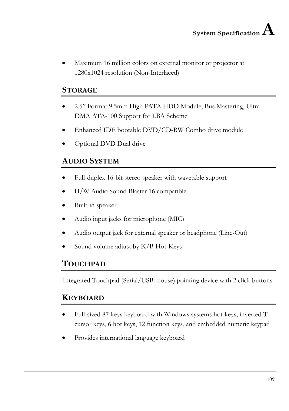Storage, Audio system, Touchpad | Keyboard | Everex STEPNOTE VA4200M User Manual | Page 109 / 138
