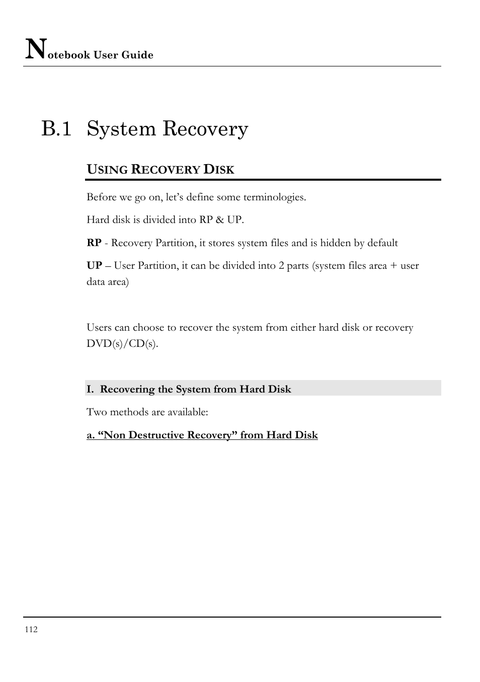 B.1 system recovery, Using recovery disk | Everex STEPNOTE VA4200M User Manual | Page 112 / 138