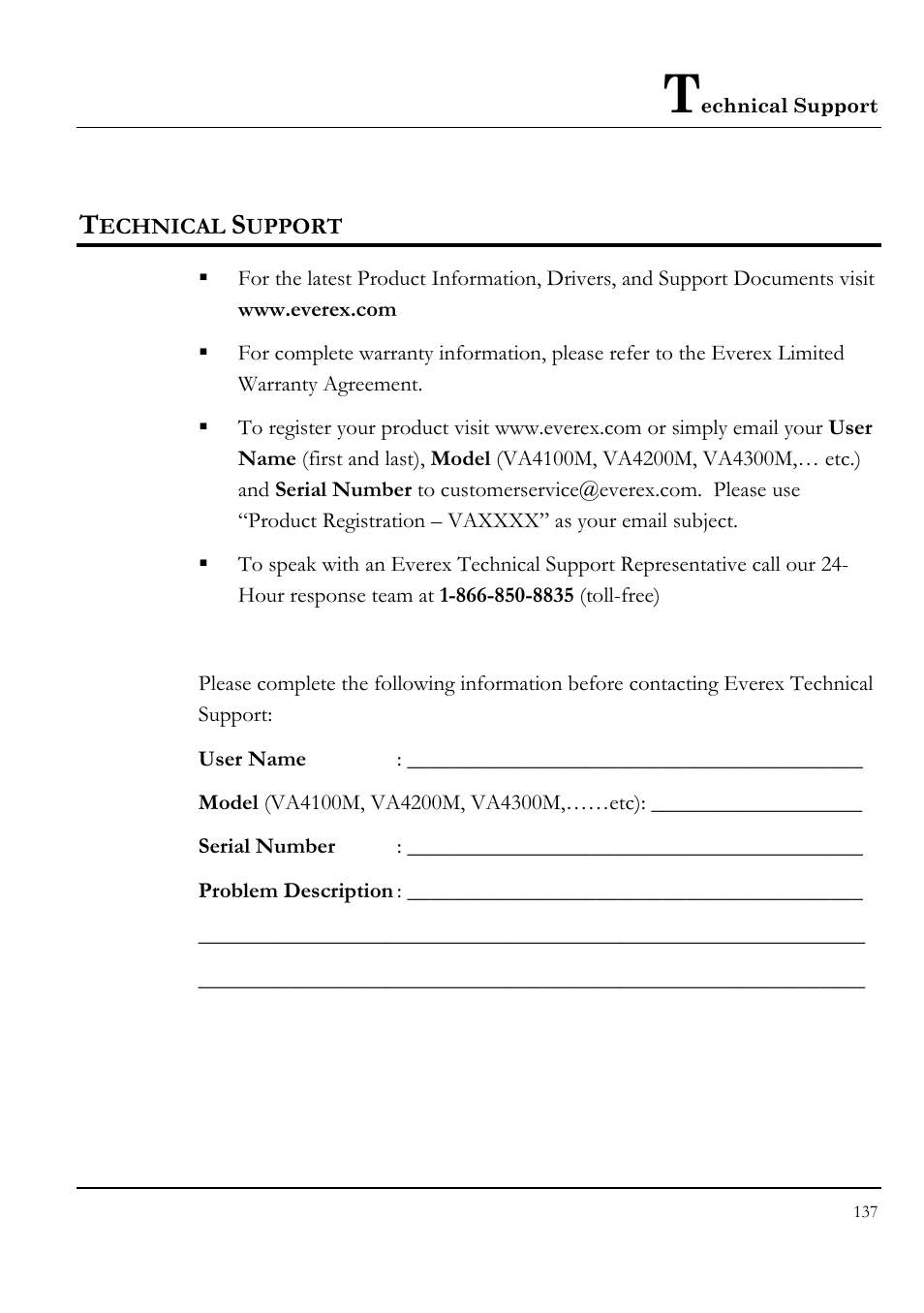 Technical support | Everex STEPNOTE VA4200M User Manual | Page 137 / 138