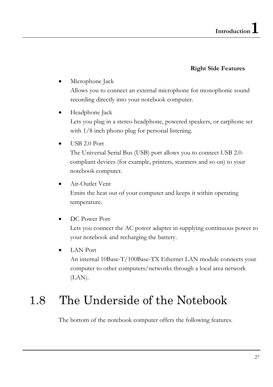 8 the underside of the notebook | Everex STEPNOTE VA4200M User Manual | Page 27 / 138