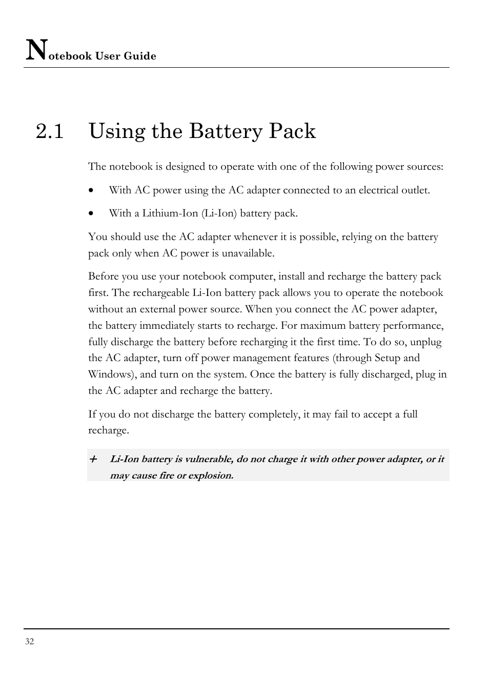 1 using the battery pack | Everex STEPNOTE VA4200M User Manual | Page 32 / 138