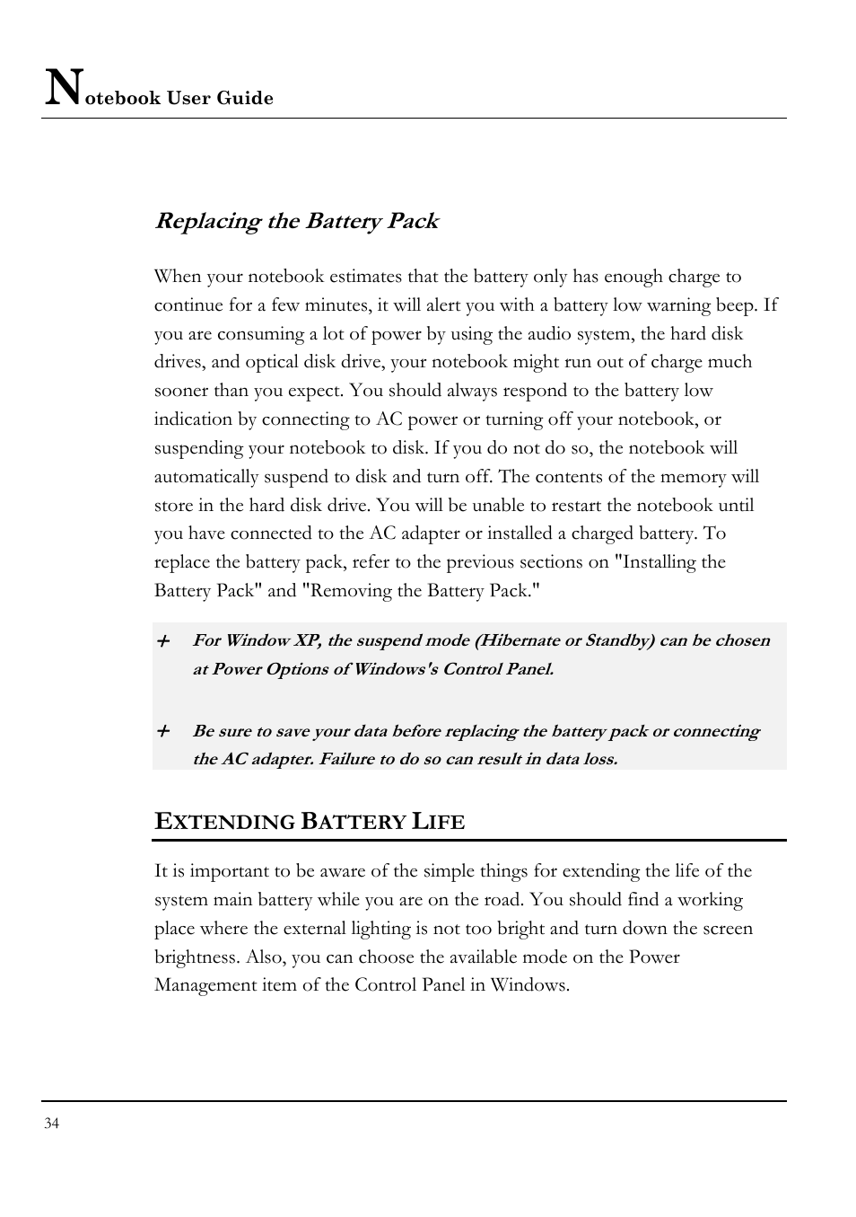 Replacing the battery pack, Extending battery life | Everex STEPNOTE VA4200M User Manual | Page 34 / 138