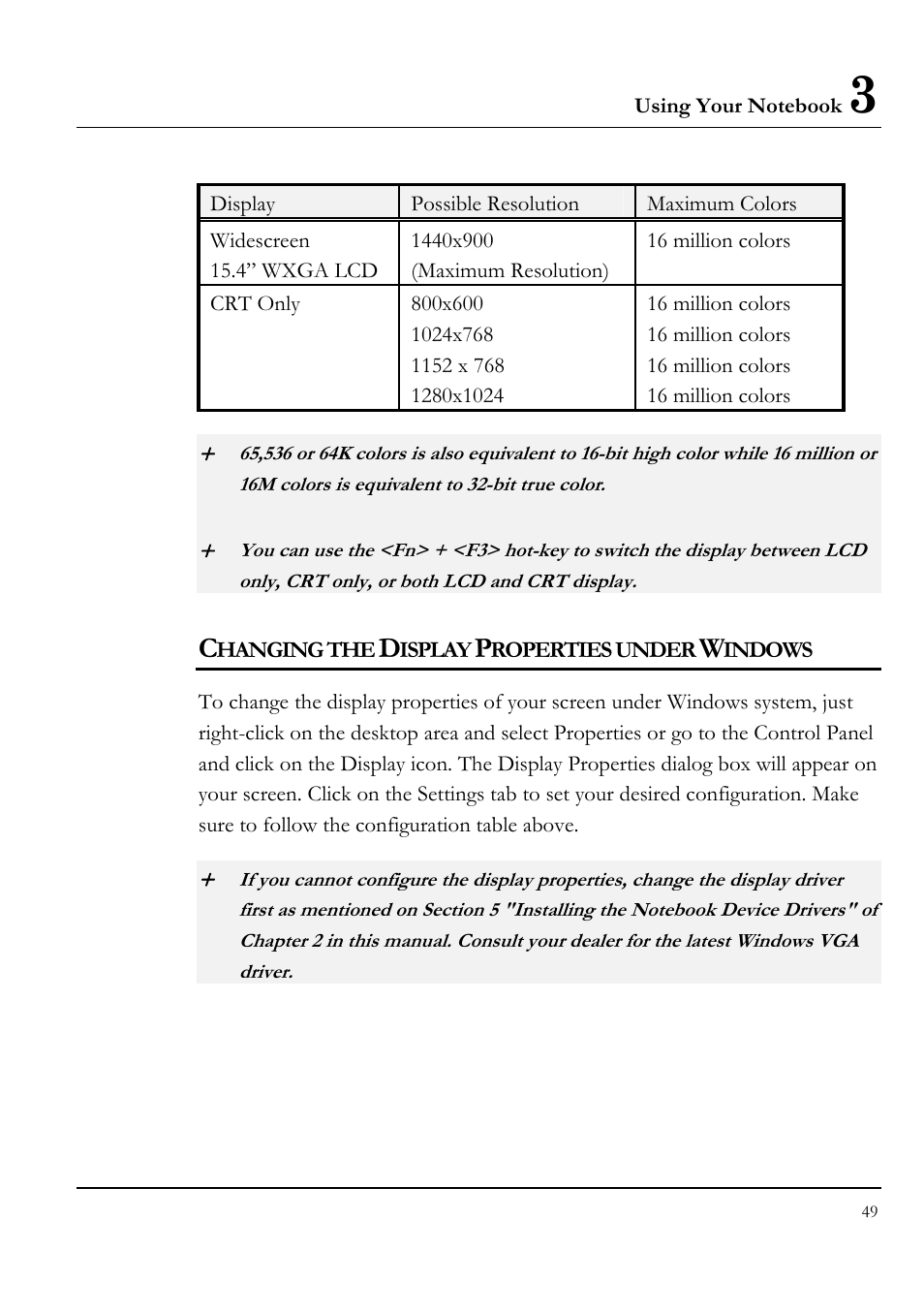Changing the display properties under windows | Everex STEPNOTE VA4200M User Manual | Page 49 / 138