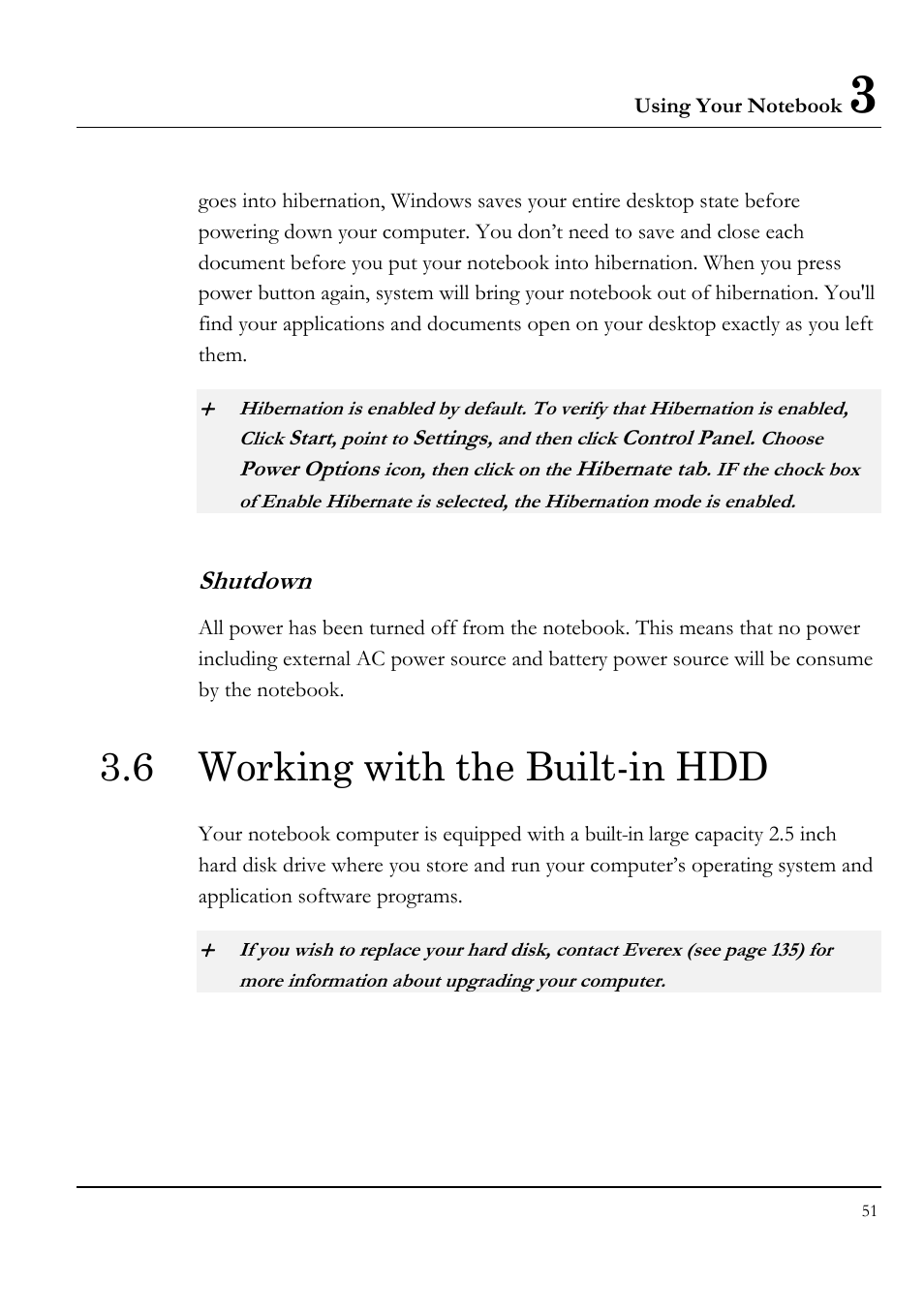 Shutdown, 6 working with the built-in hdd | Everex STEPNOTE VA4200M User Manual | Page 51 / 138
