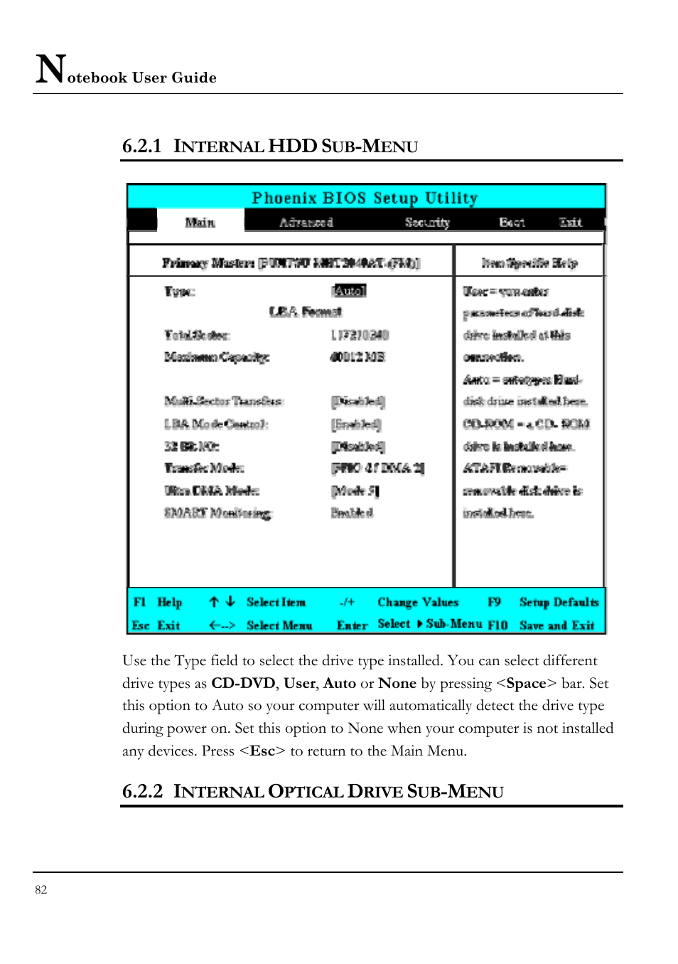 1 internal hdd sub-menu, 2 internal optical drive sub-menu | Everex STEPNOTE VA4200M User Manual | Page 82 / 138