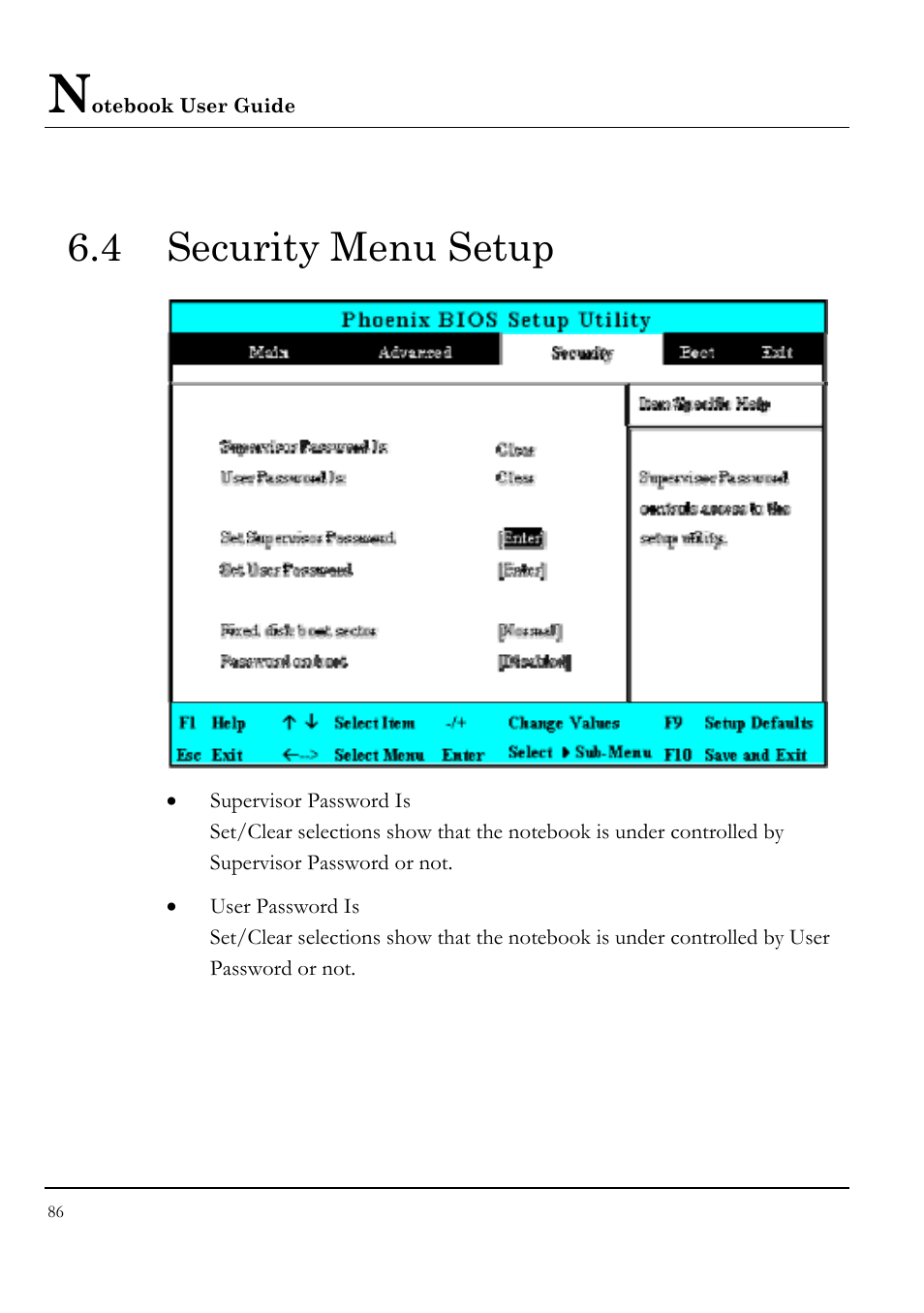 4 security menu setup | Everex STEPNOTE VA4200M User Manual | Page 86 / 138