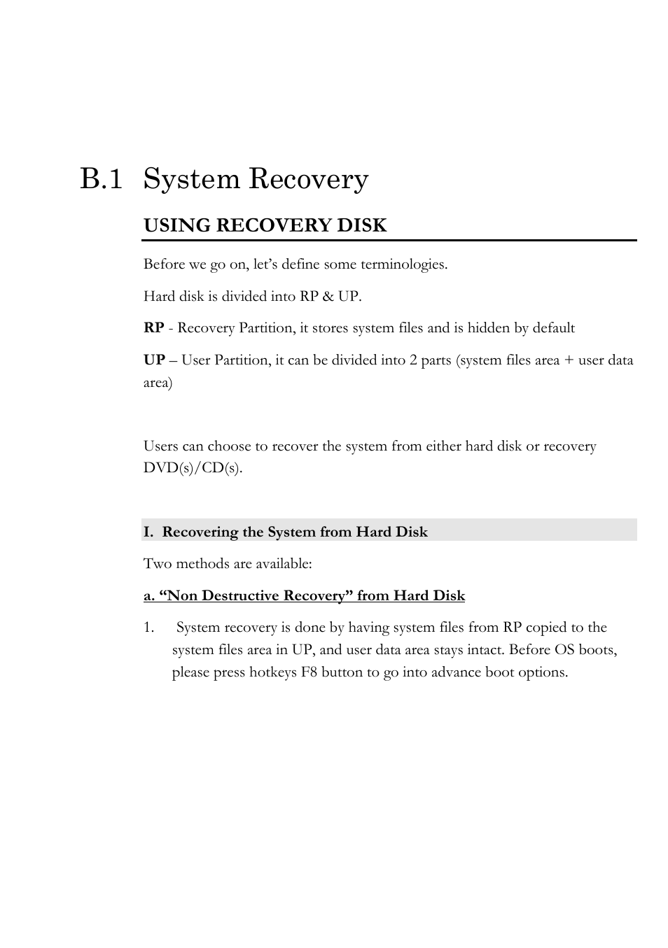 B.1 system recovery, Using recovery disk | Everex Stepnote NC User Manual | Page 118 / 140