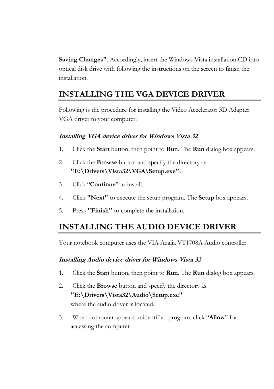 Installing the vga device driver, Installing the audio device driver | Everex Stepnote NC User Manual | Page 136 / 140