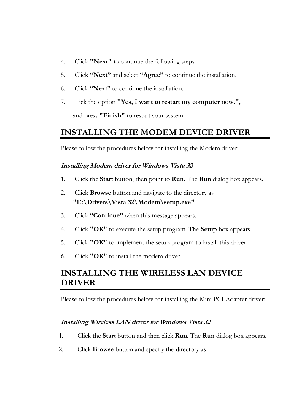 Installing the modem device driver, Installing the wireless lan device driver | Everex Stepnote NC User Manual | Page 137 / 140