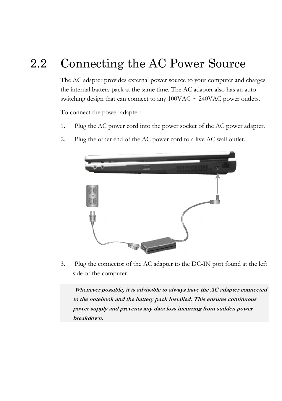 2 connecting the ac power source | Everex Stepnote NC User Manual | Page 35 / 140