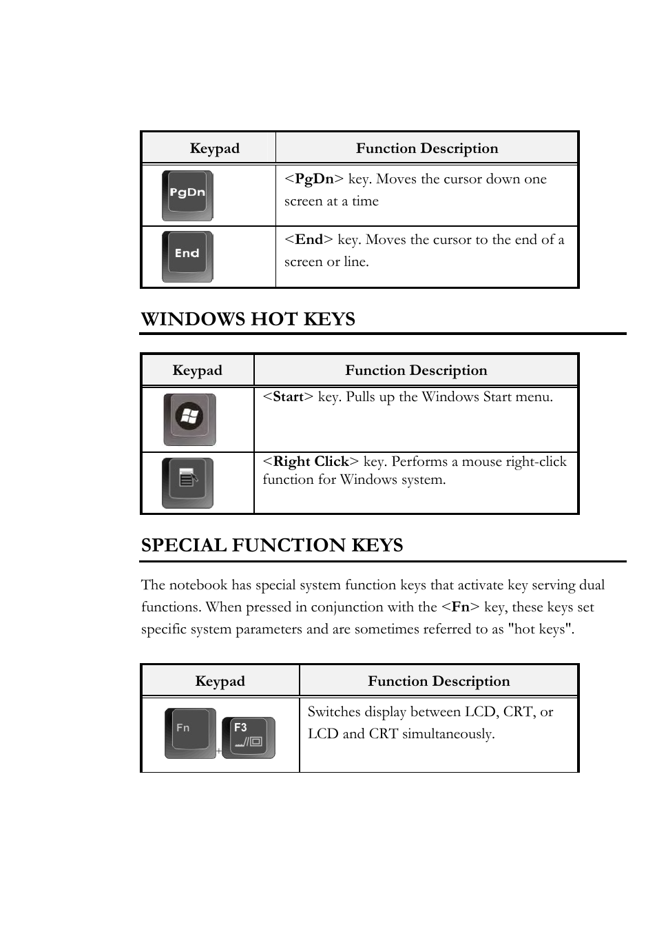 Windows hot keys, Special function keys | Everex Stepnote NC User Manual | Page 45 / 140