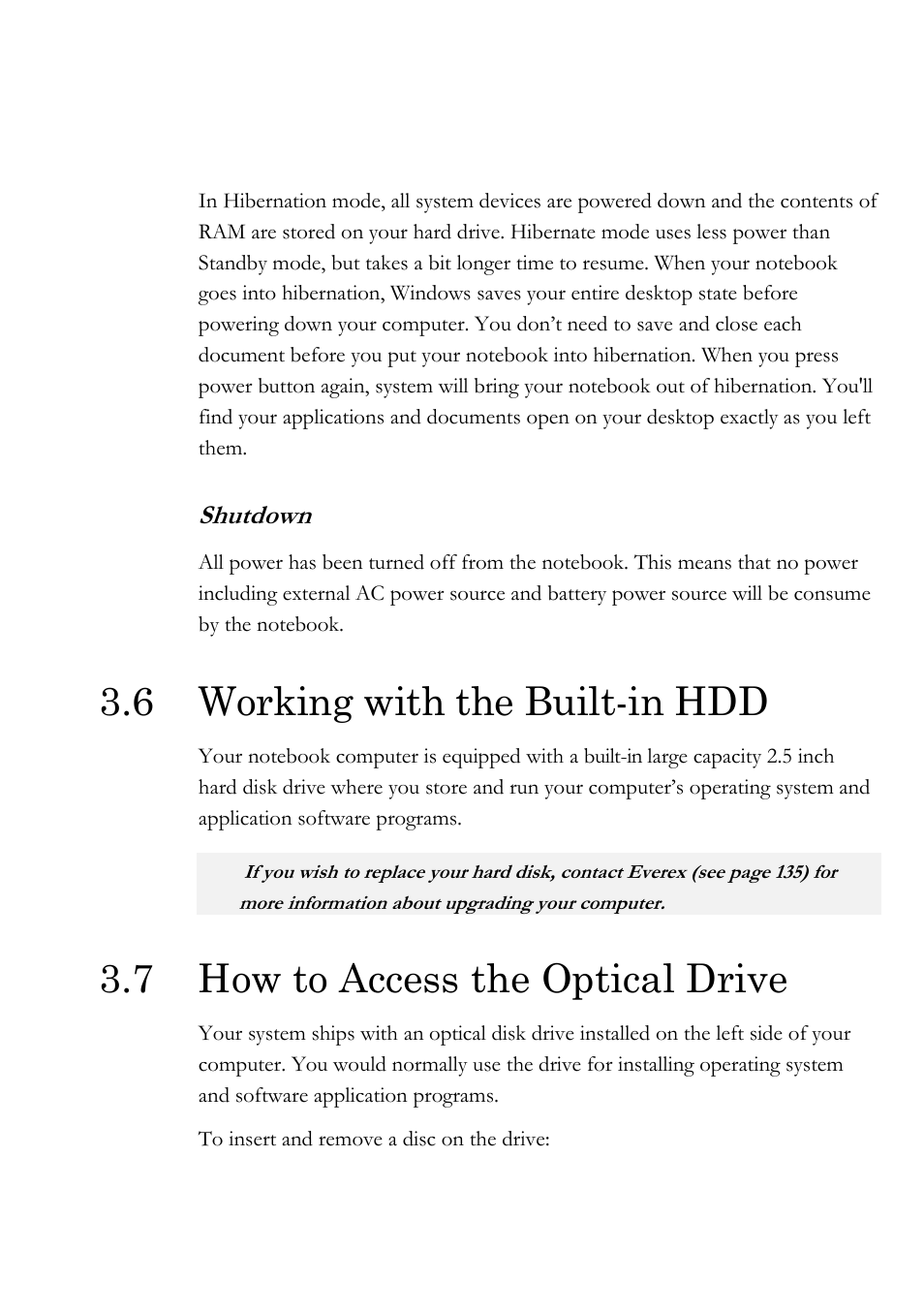 6 working with the built-in hdd, 7 how to access the optical drive | Everex Stepnote NC User Manual | Page 51 / 140