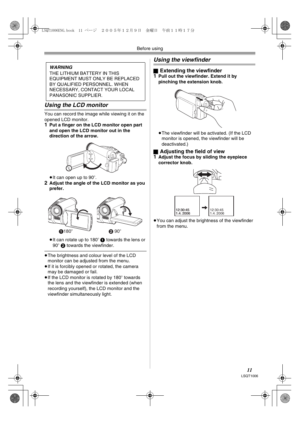 Using the lcd monitor, Using the viewfinder | Panasonic NV-GS27EB User Manual | Page 11 / 52