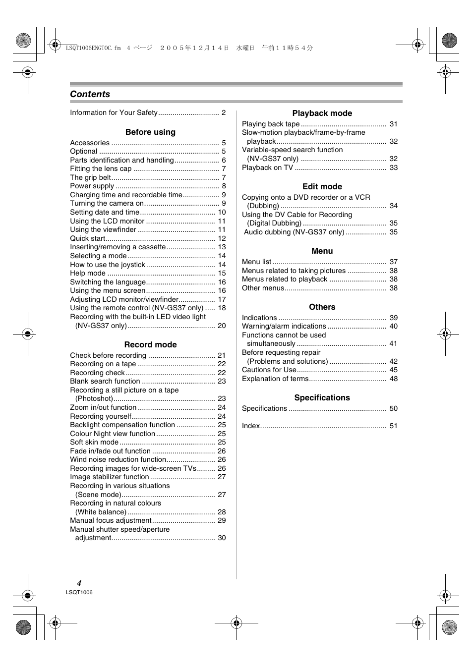 Panasonic NV-GS27EB User Manual | Page 4 / 52