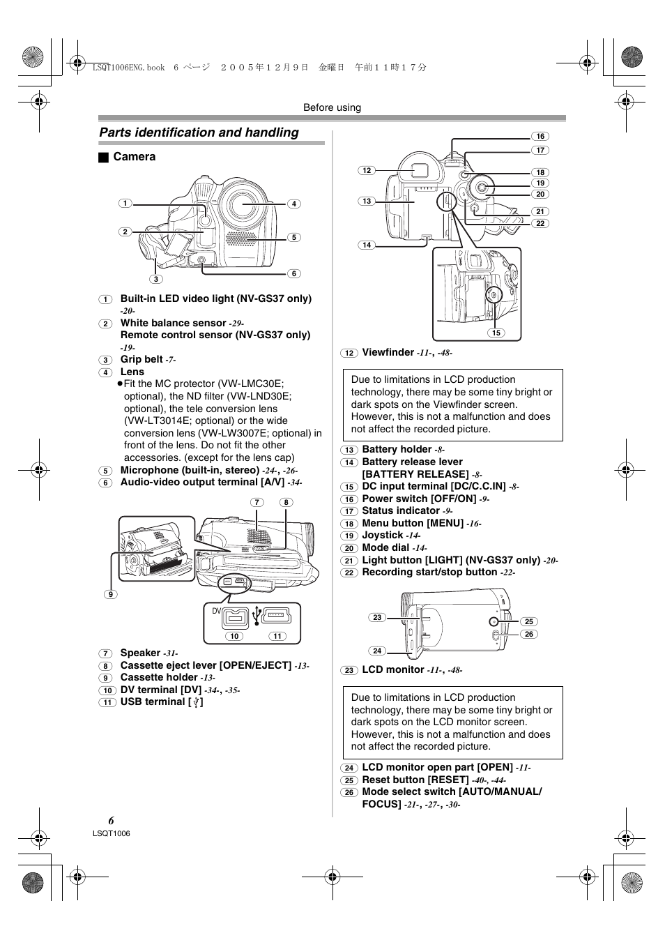 Parts identification and handling | Panasonic NV-GS27EB User Manual | Page 6 / 52