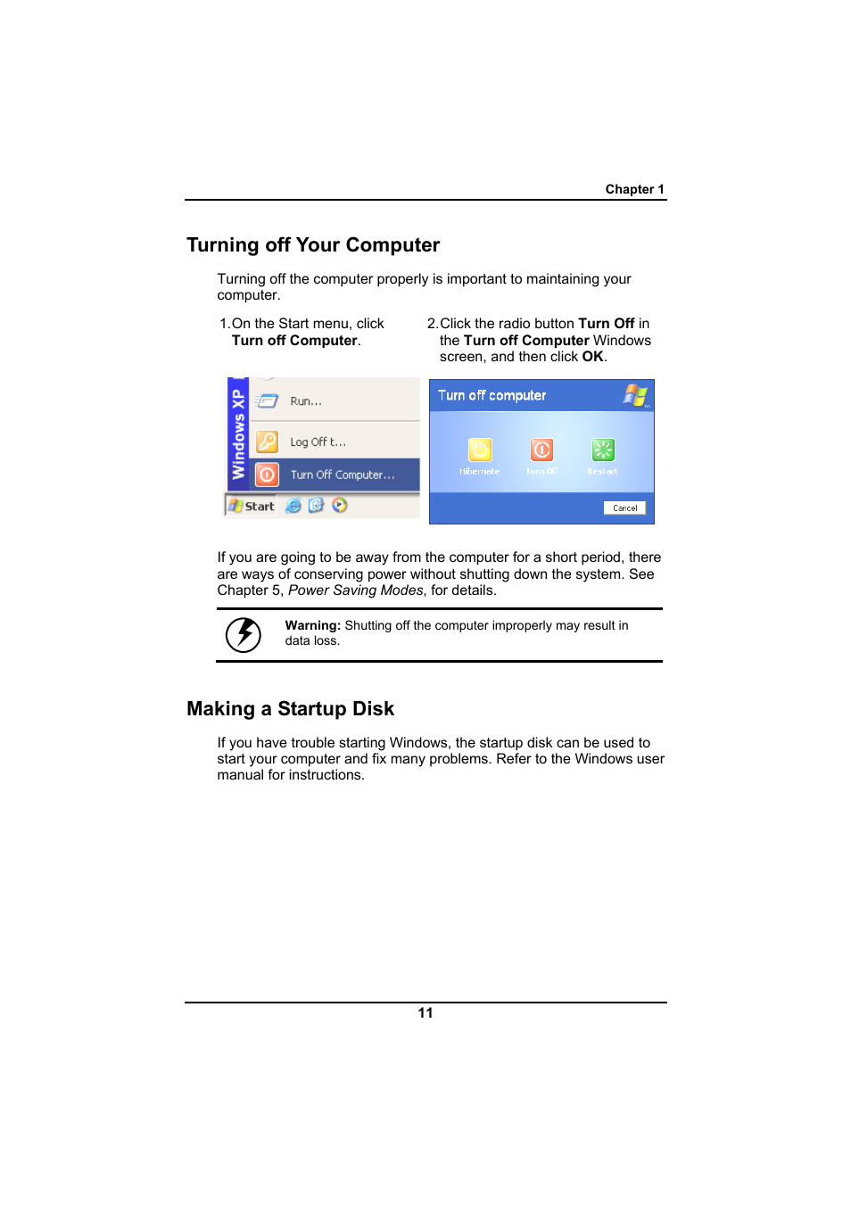 Turning off your computer, Making a startup disk | Everex SA Series User Manual | Page 15 / 71
