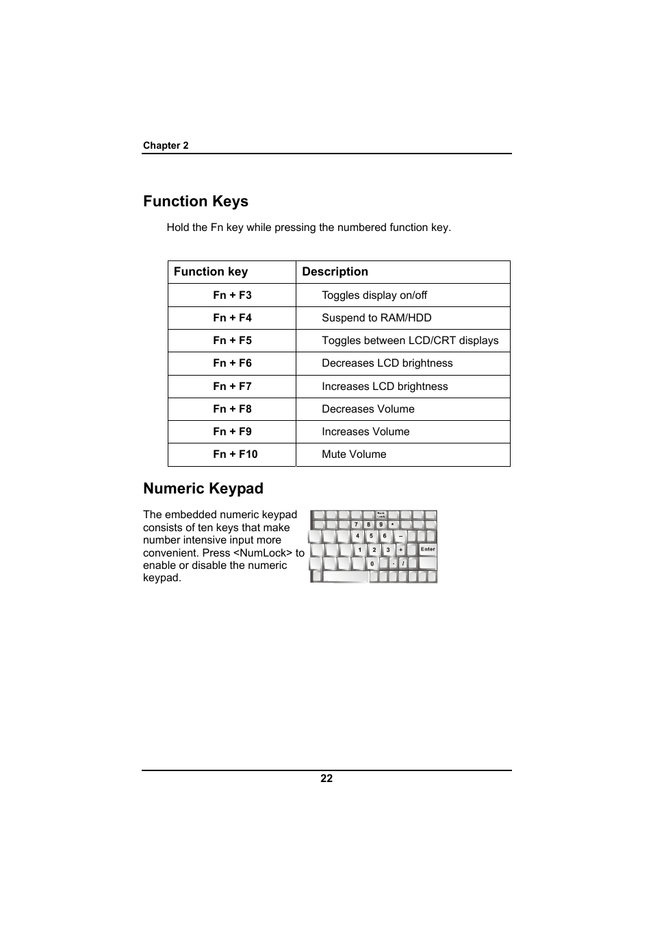 Function keys, Numeric keypad | Everex SA Series User Manual | Page 26 / 71