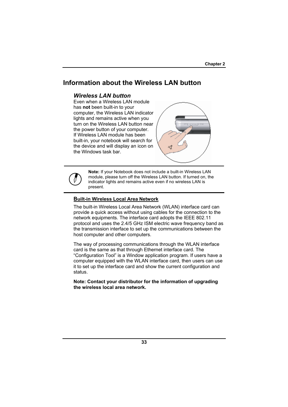 Information about the wireless lan button | Everex SA Series User Manual | Page 37 / 71