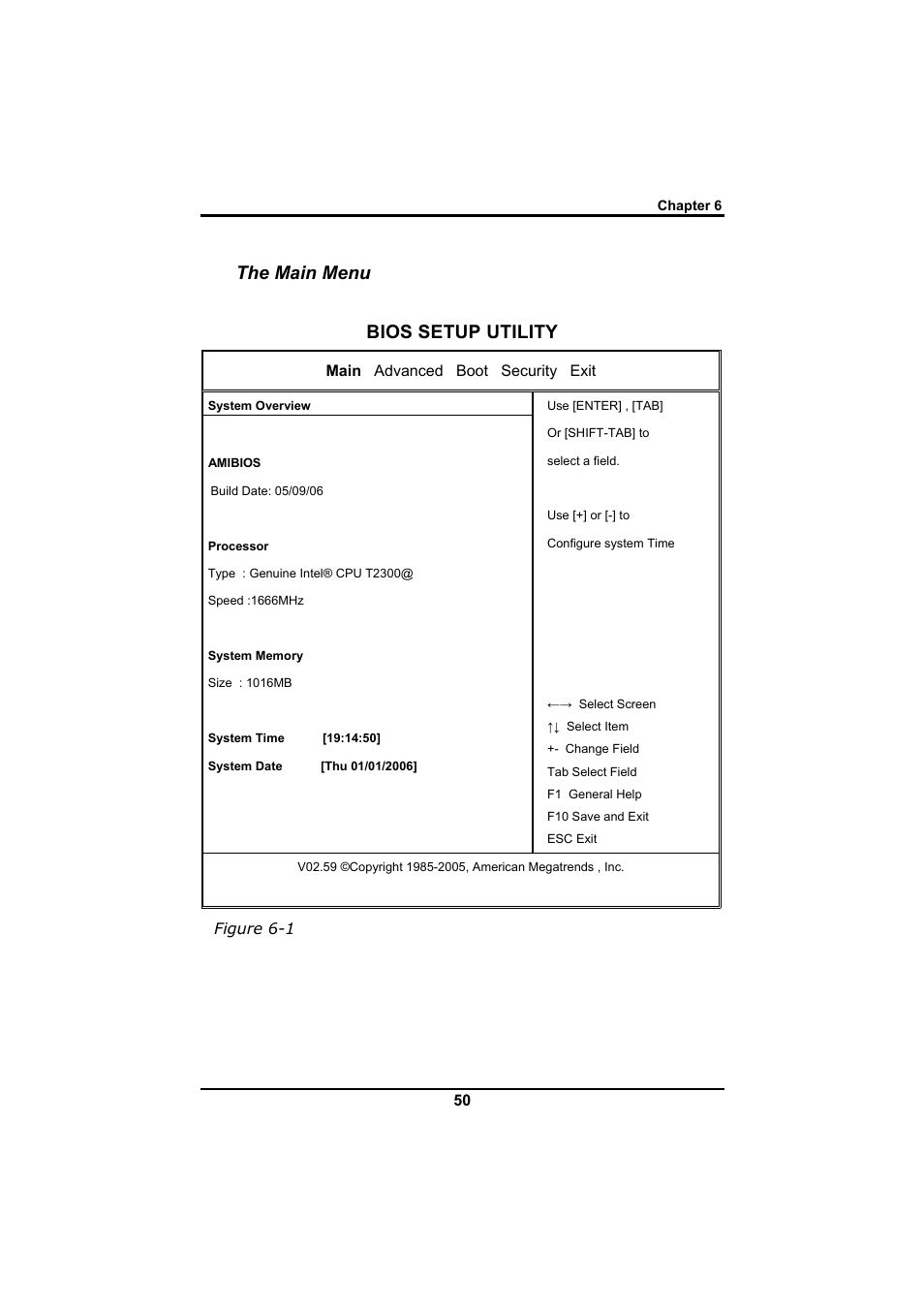 The main menu, Bios setup utility | Everex SA Series User Manual | Page 54 / 71