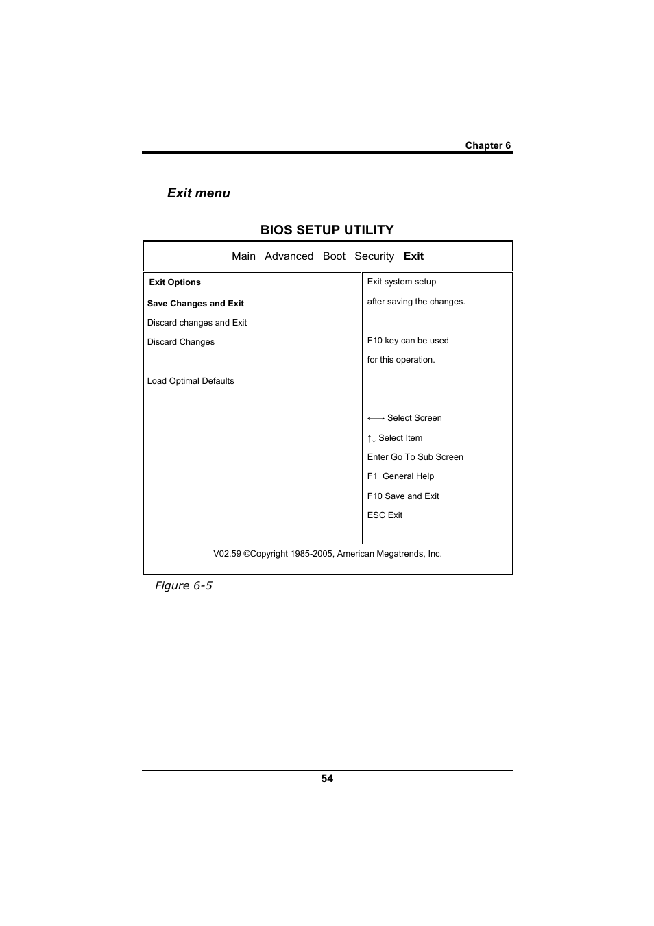 Exit menu bios setup utility | Everex SA Series User Manual | Page 58 / 71