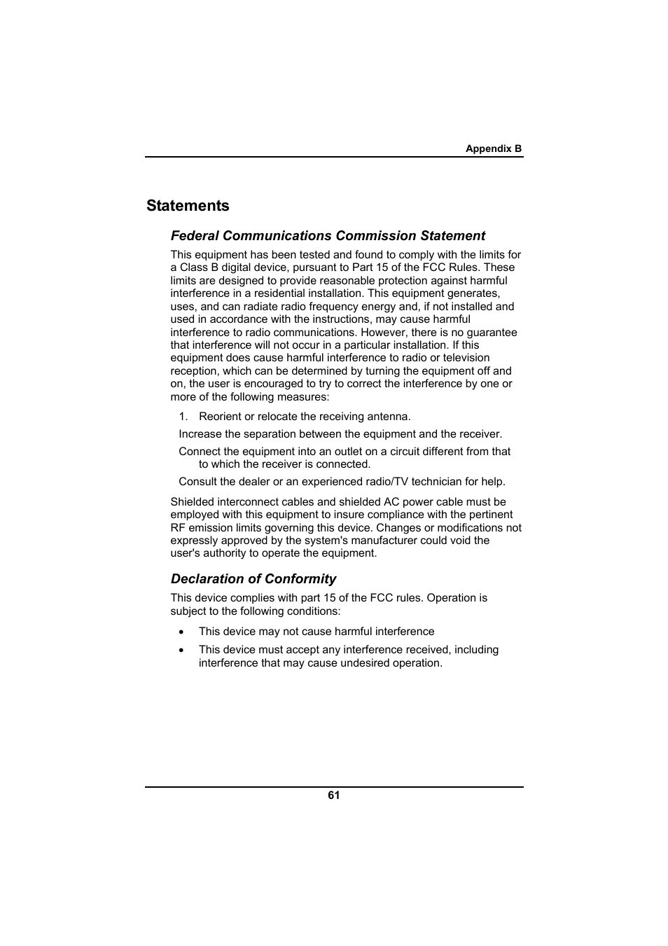 Statements | Everex SA Series User Manual | Page 65 / 71
