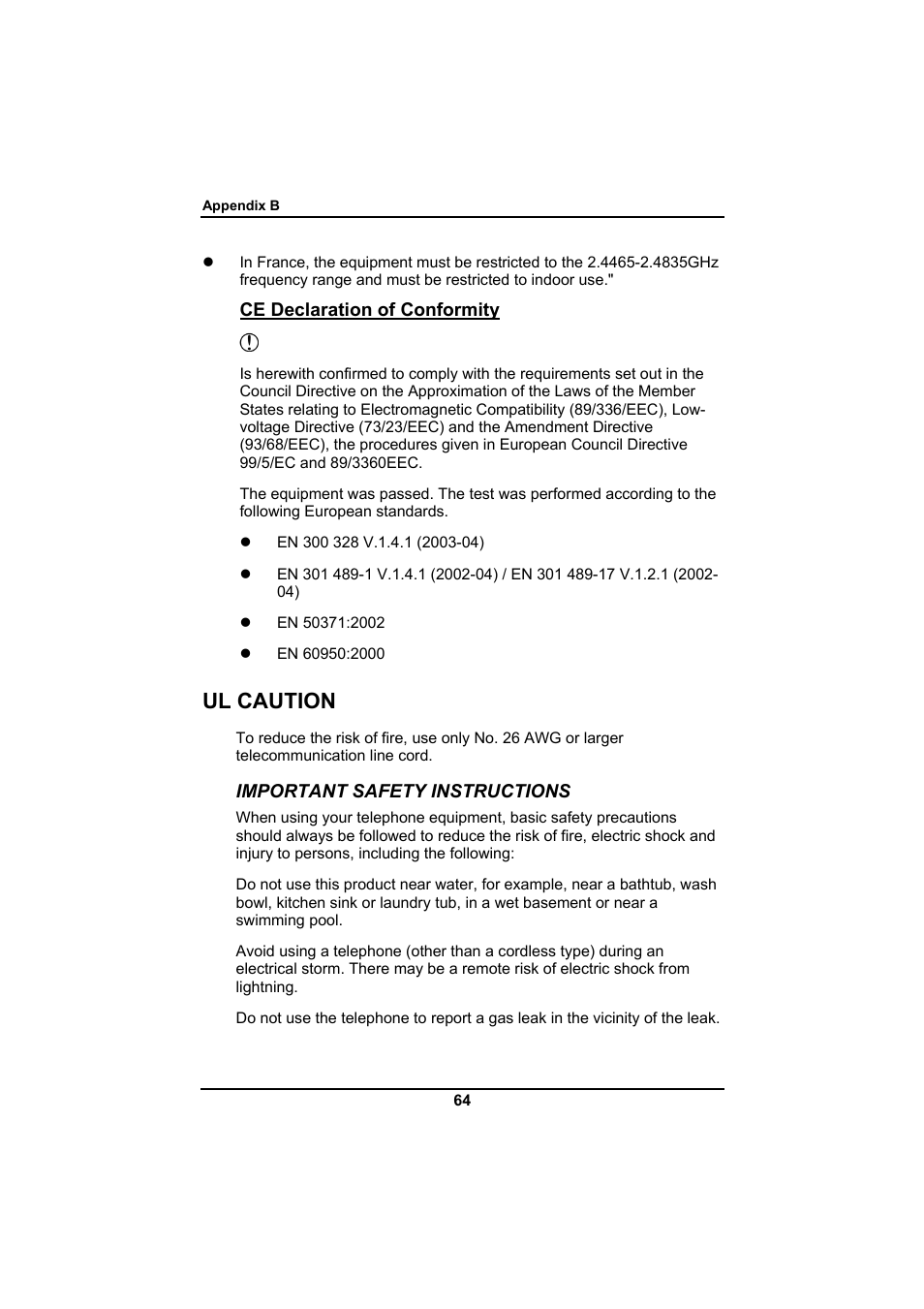 Ul caution | Everex SA Series User Manual | Page 68 / 71