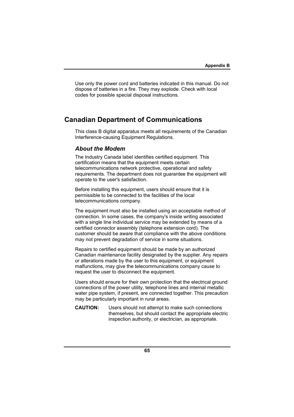 Canadian department of communications | Everex SA Series User Manual | Page 69 / 71