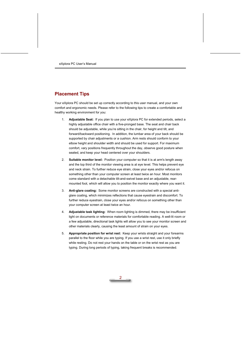 Placement tips | Everex eXplora User Manual | Page 8 / 29