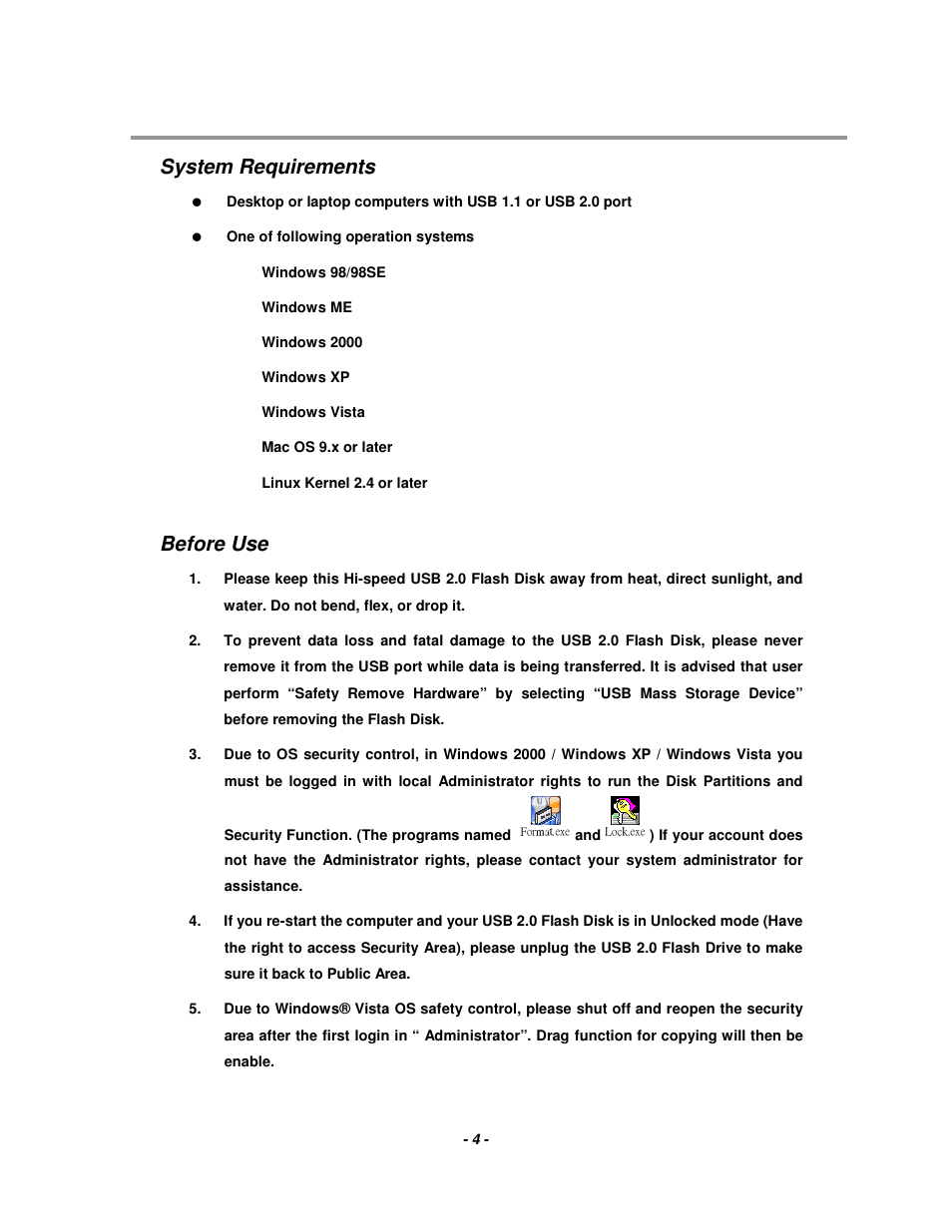 System requirements, Before use | Event electronic 2.0 User Manual | Page 4 / 15