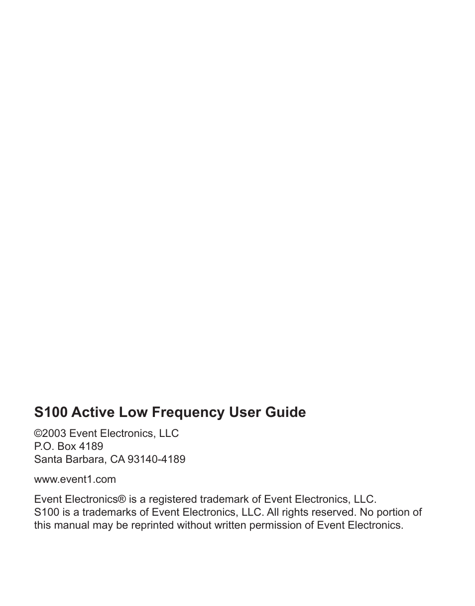 S100 active low frequency user guide | Event electronic S100 User Manual | Page 5 / 5