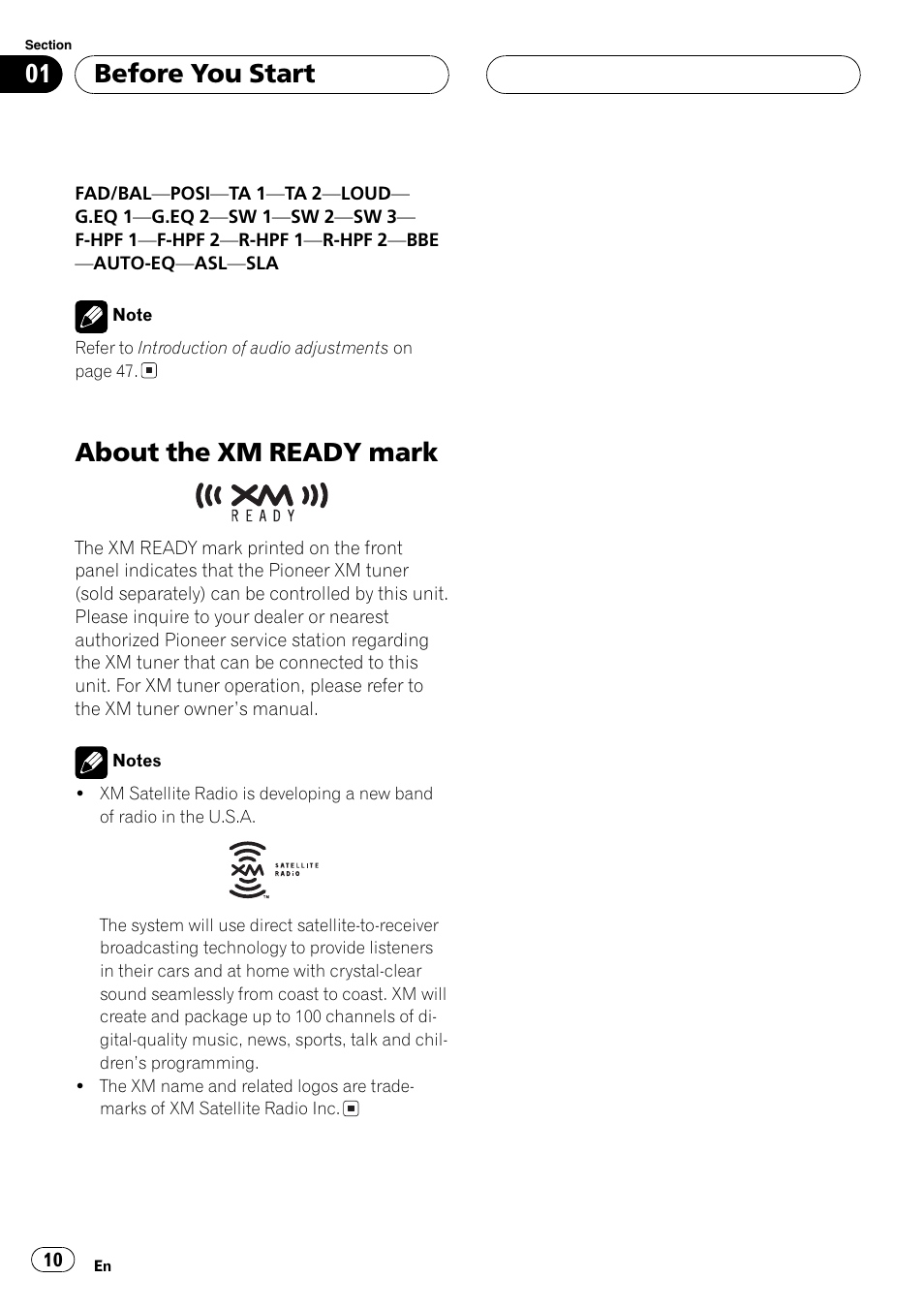 About the xm ready mark, Before you start | Event electronic DEH-P8600MP User Manual | Page 10 / 80