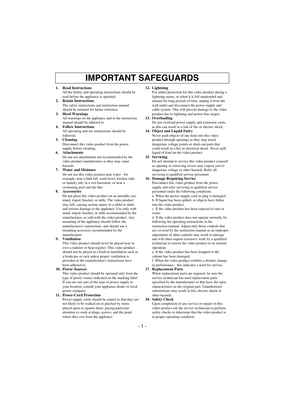 Important safeguards | Elmo CCD Color Video Camera TNC4604 User Manual | Page 2 / 8