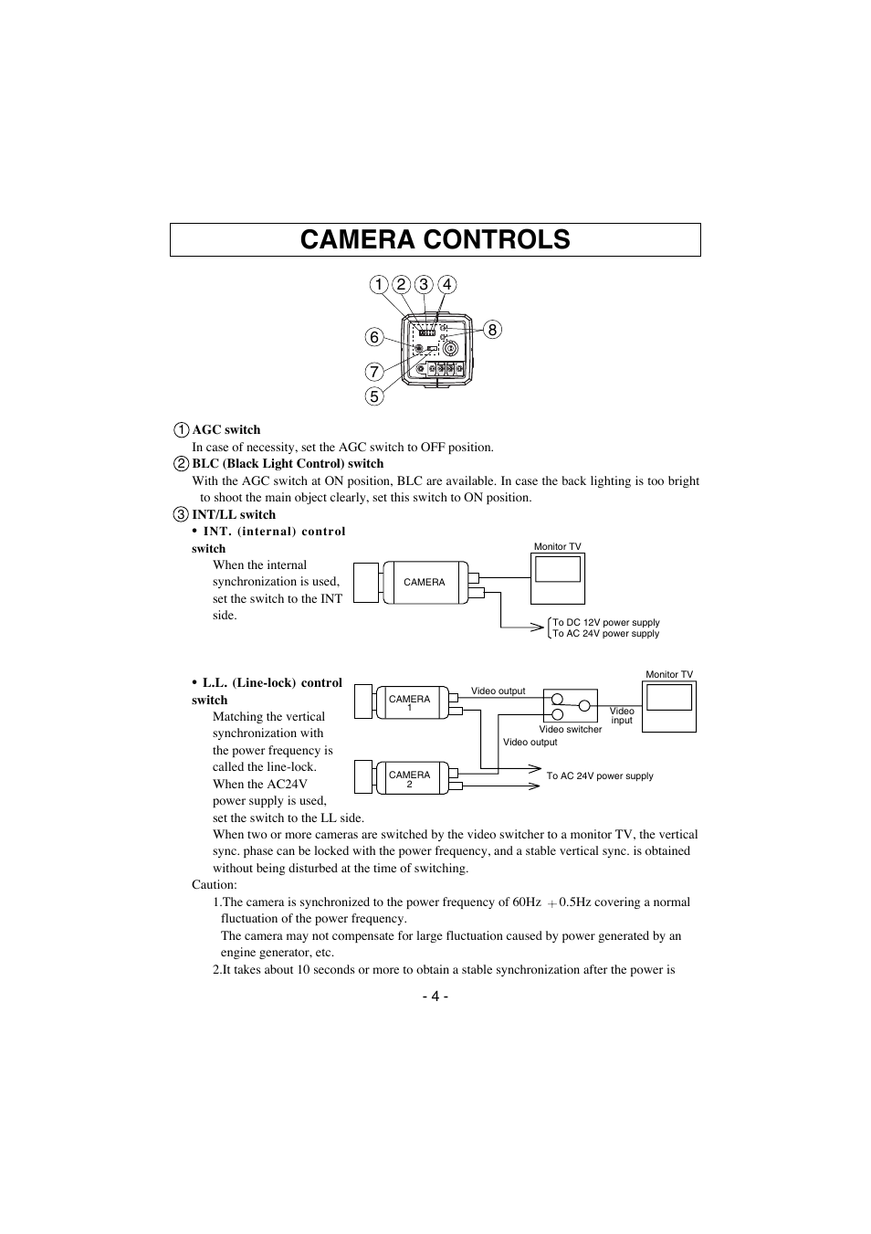 Camera controls | Elmo CCD Color Video Camera TNC4604 User Manual | Page 5 / 8