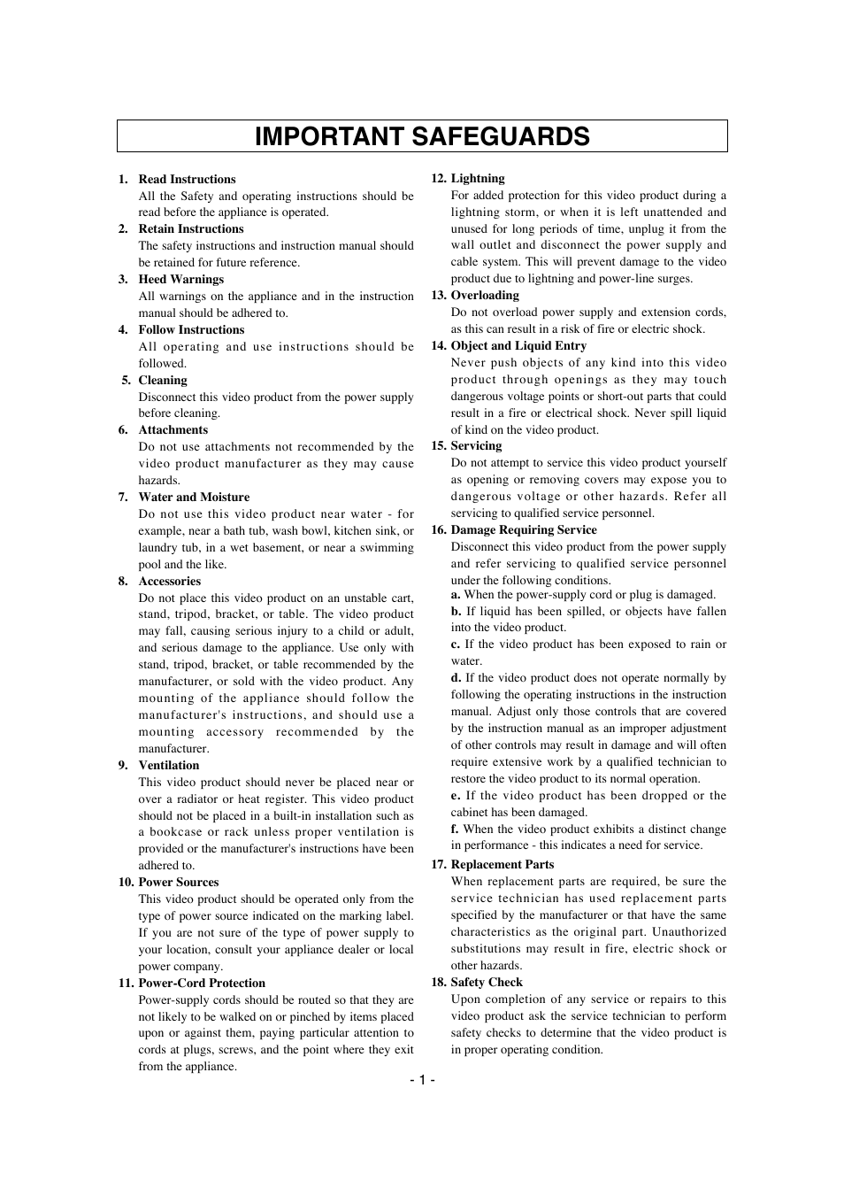 Important safeguards | Elmo TSE270X User Manual | Page 2 / 8