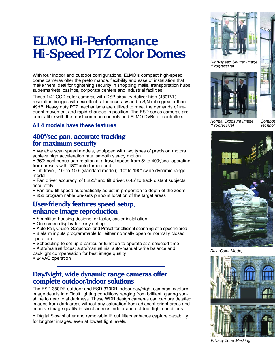 Elmo hi-performance hi-speed ptz color domes, Sec pan, accurate tracking for maximum security | Elmo ESD-370  EN User Manual | Page 3 / 4