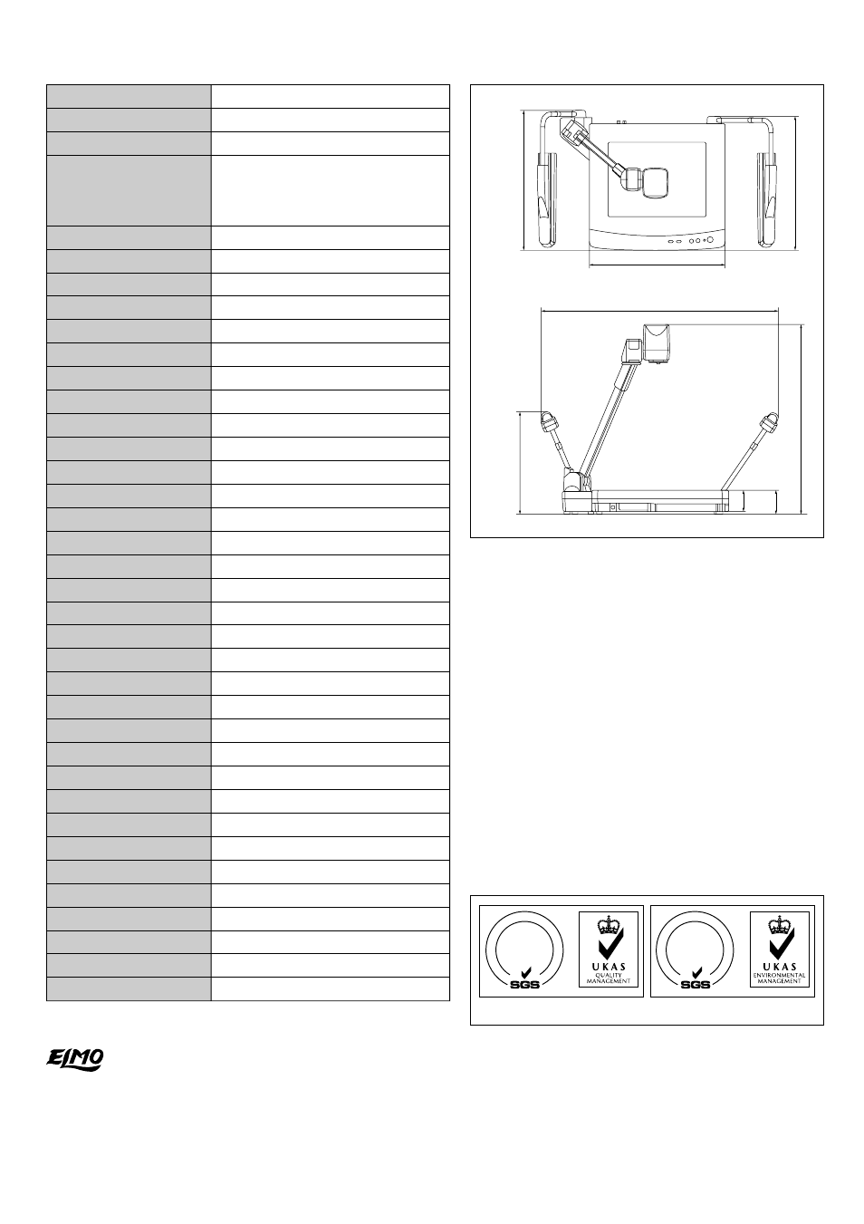 Ev-4450af, Elmo co., ltd, Iso 9001 | Visual presenter, Specifications, Profile | Elmo Visual Presenter EV-4450AF User Manual | Page 2 / 2