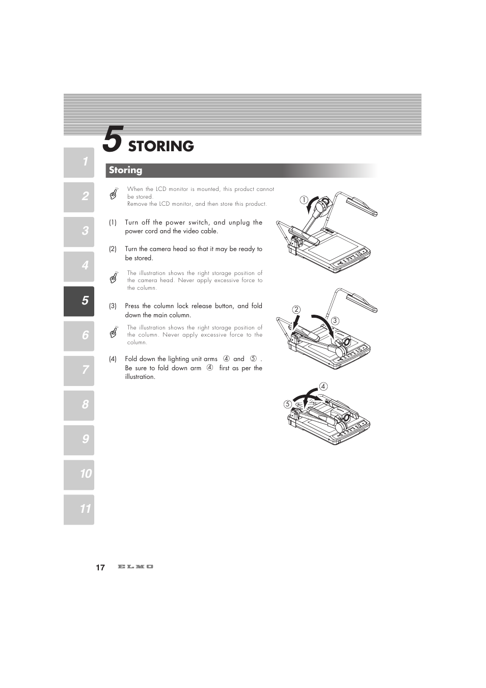 Storing | Elmo Visual Presenter HV-7100SX User Manual | Page 18 / 56